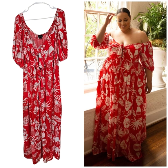 Eloquii Dresses & Skirts - Eloquii Tropical Off Shoulder Floral Maxi Novelty Print Dress